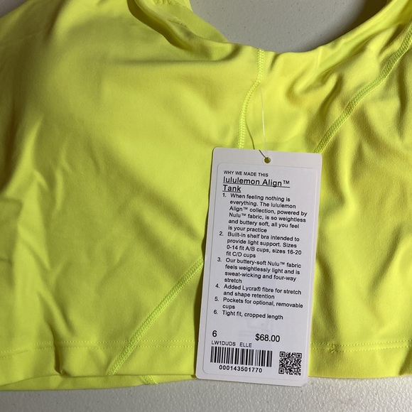 🍋 Lululemon Align Tank Electric Lemon Yellow 6 - Picture 8 of 10